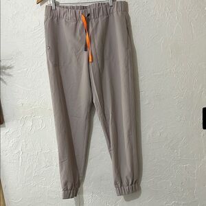 Figs Women's Taupe Joggers with Neon Orange Drawstring